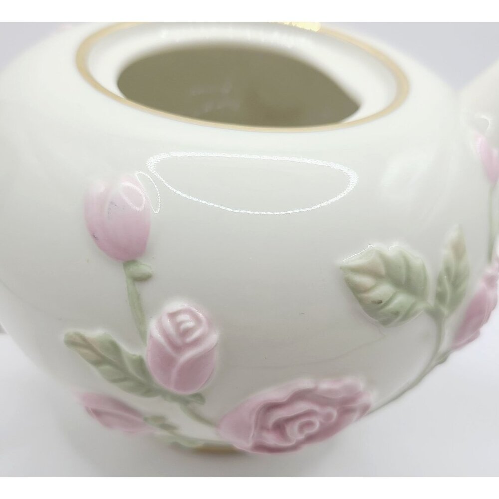 Lenox Great Giftables Rose Vine Teapot Porcelain Pink Rose Gold Trim Floral - Picture 7 of 14